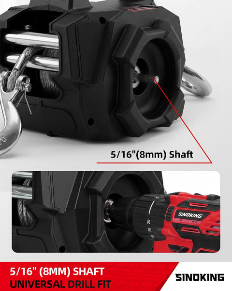 Portable 1500 Lb Drill Winch With 40 Ft Synthetic Rope Free Spool Clutch And 360 Degree Swivel Hook For ATV Farm Trailer Rescue And Heavy Duty Outdoor Pulling 5/16in shaft