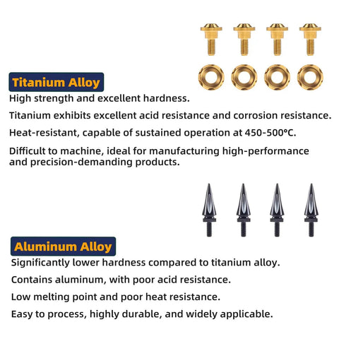 Comparison of titanium and aluminum alloy screws for Titanium Windshield Bolts Set For Street Glide And Road Glide Dope Performance Screws High Strength Corrosion Resistant Fits 2023 CVO 121 Road Glide Street Glide 2024 2025 Road Glide Street Glide Gold