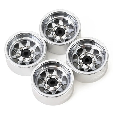 Four Dope Deep Dish Stamped Steel 1.0 Beadlock Wheels for 1/18 and 1/24 RC Crawlers with silver powder-coated finish