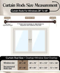 Diagram showing curtain rod size measurement with a bronze heavy-duty curtain rods set 28 to 48 inches with classic finials.