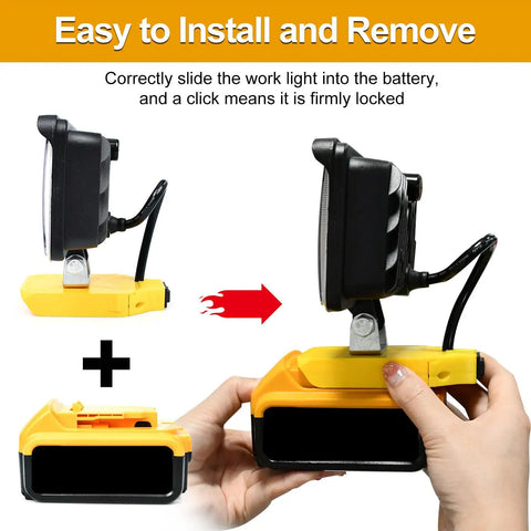 Cordless LED Work Light Compatible With 18V 20V Max Batteries 108W 5400LM Portable Flood Light connection demonstration