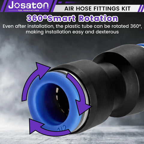 90 Pc Best Quick Connect Air Hose Fitting Kit With Straight Push Pneumatic Connectors For Garage Auto Diy Pro One Eighth To Half Inch With 145 Psi Pressure Rating Fit Like A Glove Keeps Gear Always Ready For Every Awesome Job Right Now In Your Shop, 360° rotating black nylon 1/2 air hose fitting