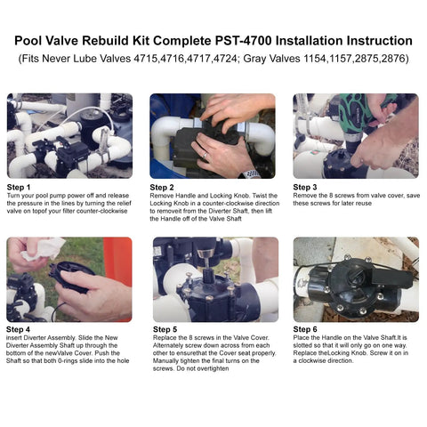 2 Port 3 Port Pool Valve Rebuild Kit for Jandy Gray Valves 4715 4716 4717 DIY Replacement Pack installation steps