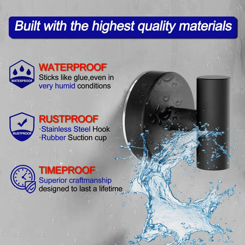 Suction Cup Hooks For Shower And Bathroom With Vacuum Lock Pro Seal Technology showing waterproof and rustproof features