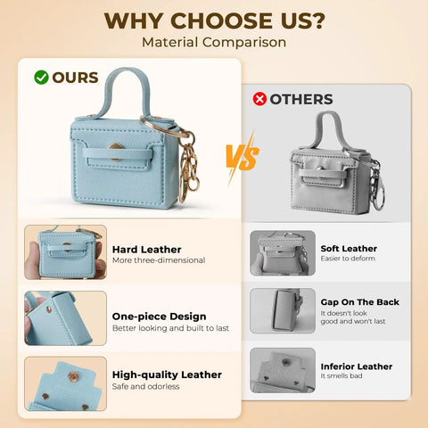 Material comparison image of Snag These Hella Adorable Mini Backpack Keychains For Bags And Keys PU Leather Coin Purse.