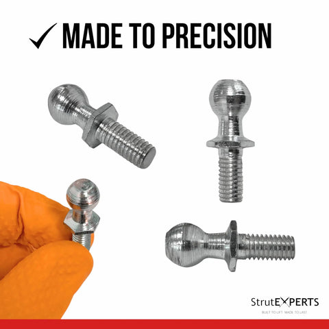 M6 Ball Stud 10mm 3 Eighths Inch Gas Spring End Fitting For Lift Supports One Half Inch Thread Length Zinc Plated Steel Ball Joint Replacement For Cabinet Toolbox Storage Box 4 Pack, shown in multiple angles