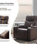 Power Reclining Chair With USB Ports, Cupholders, LED Light in dark brown faux leather, displayed in home setting.