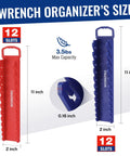 Slick Magnetic Socket And Wrench Organizer Tray Locks Your Gear Down Solid For No Sweat Garage Storage Steel Surface Mount Rack shows red and blue wrench organizers with 12 slots each.