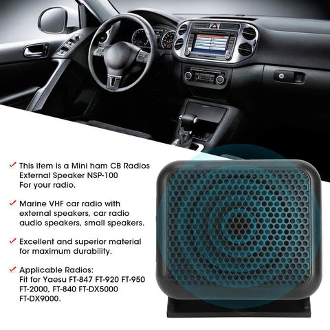 External Speaker For Two Way Car CB Radio, Beefed-Up Amplified Mobile Ham Speaker With Boss Stereo Sound, dashboard view
