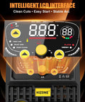 LCD display of 55 Amp Plasma Cutter With High Frequency Pilot Arc Non-Touch Start, showing control settings and buttons.