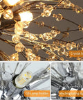 Close-up of Chic Crystal Pendant Light Fixture with 9 Light Firework Design in Modern Chrome Finish and G9 bulb details