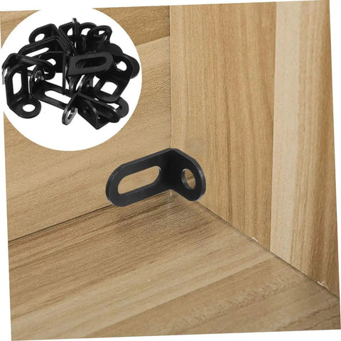 Heavy Duty L Brackets For Corner Shelf Support Cabinet Cold Rolled Steel L Shape Corner Brace Built Tough For Heavy Weight Wood Furniture Assembly No Frills Hardware, black steel bracket mounted on wood.