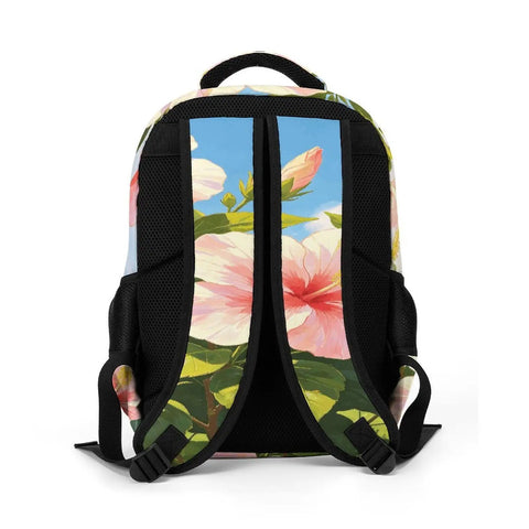 Back view of Blue Sky Hibiscus Print Backpack for Everyday Use Unisex Large Capacity Daypack Durable Polyester Travel School Bag