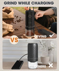 Heck Yeah Rechargeable Coffee Grinder With Blazing Fast Conical Ceramic Burr 38 Adjustable Grind Settings charging with coffee beans.