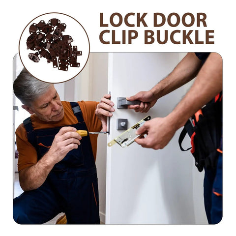 Two people installing 20 Pack Plastic Ball Catch Latches For Cabinets And Cupboards on a white door.