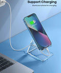 Clear Acrylic Cell Phone Stand For Your Desk And Office, A Slick Hands Free Phone Holder That Keeps 4-8 Inch Screens Front And Center with phone charging