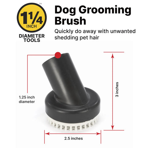 Dog Grooming Tool With Soft Bristles For Gentle Fur Care And Vacuuming, 1.25 Inch Diameter, Snaps Right On Wet Dry Vacuum Hoses