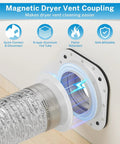 Magnetic Dryer Vent Connector Kit Quick Connect For Tight Spaces 4 Inch Dryer Hose 3 Feet Long 6 Ply Aluminum Foil Includes Two Durable Clamps Easy Snap On No Fuss Detach In Seconds Keeps Lint From Building Up featured with quick connect feature.