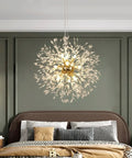 Gold Crystal Sputnik Ceiling Light Fixture Nine Light Pendant for modern bedroom with firework style design.
