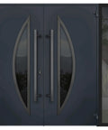Slick Prehung Steel Double Front Doors Featuring Tinted Black Glass Sidelite Modern Right Inswing Entry System with contemporary design.