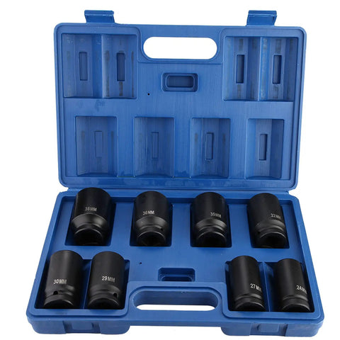 Beefy Deep Impact Socket Set 8 Piece 3 4 Inch Drive Steel Construction 24mm To 38mm High Strength Pro Grade Tool Kit in case