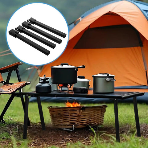 14 Inch Folding Table Legs 4 Pack Heavy Duty Metal Furniture Legs With Locking Hinges Mounting Screws set up under camping table.