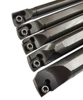 Close-up of 5-Piece Lathe Indexable Internal Boring Bar Set And Lathe Turning Tools Holder Kit With S06K S07K S08K S10K S12M SCLCR06