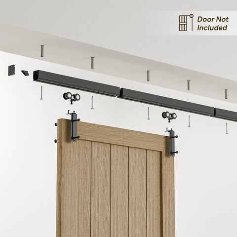Ceiling Mount Box Rail Barn Door Hardware Kit Heavy Duty Steel Sliding Track for Interior and Exterior Doors Black Powder Coated