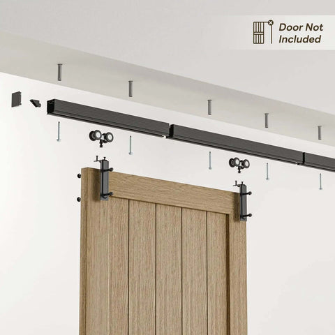 Installed view of 6.6 Foot Ceiling Mount Box Rail Barn Door Hardware Kit Heavy Duty Steel Sliding Track with no door included