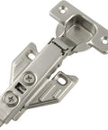 50 Pack Full Overlay Face Frame Cabinet Door Hinges With Soft Close Dampers, shown in stainless steel with mounting screws