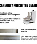 Automatic Cake Coating And Smoothing Machine For Home Or Bakery Portable Icing Tool shown with turntable and stainless steel spatula.