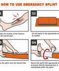 Illustration showing how to use a Universal Aluminum First Aid Splint Kit 36 Inch By 4.3 Inch Waterproof Medical Tactical Splint.