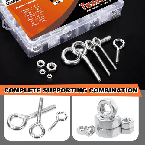 116 Piece Eye Bolt And Nut Set Kit For M5 M6 M8 M10 Zinc Plated Carbon Steel Eye Bolts Screws And Hex Nuts In Durable Plastic Storage Box For Home Workshop Or Garage Projects DIY Ready, eye bolts and nuts set in storage box