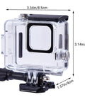 GoPro Hero 4K Waterproof Case Underwater Housing 196 Ft 60 M With Mount And Lens Protector Kit, transparent view, dimensions shown