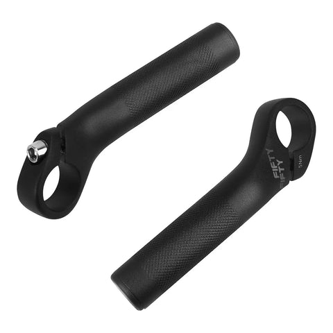 110mm Aluminum Mountain Bike Bar Ends For MTB Handlebar, 6061 T6 Alloy, Ergonomic Bend With Sand Finish, Black End Caps