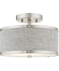 Two Light Brushed Nickel Semi Flush Ceiling Light With Gray Fabric Hardback Shade 11x11x8 Inches Requires 2 40W Medium Base Bulbs Not Included Park Ridge Collection