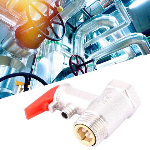 Water heater safety relief valve, brass-plated with red lever, 0.9 MPa, G1/2in connection