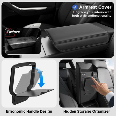 Ten Piece Center Console Organizer For Model Y Juniper 2025 2026 Premium And Performance Under Seat Storage Armrest Cover Hidden Storage Charger Pad Accessories Black with ergonomic and hidden storage.