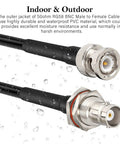Close-up of 2 Pack 50 Ohm RG58 BNC Male to Female Coax Cable, 3 Foot Low Loss Antenna Extension with water-resistant jacket