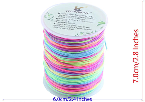 1.2mm Elastic Bead Cord For Jewelry Making, Rainbow Stretch String For Pony Beads And Kandi Bracelets, 100 Yards spool