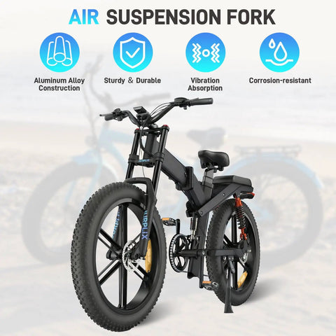 Air Suspension Fork For 20 Inch Fat Tire Mountain Snow Beach E Bike With 180mm Travel And 135mm Spacing 9mm QR Straight Tube