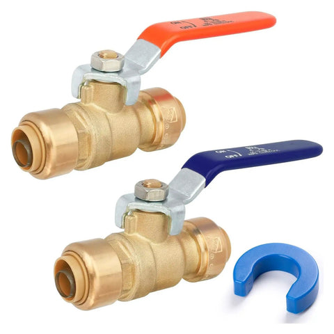 Three Quarter Inch Push To Connect Ball Valve Fitting For Copper CPVC PEX Plumbing With Upgraded Stiffener And Disconnect Clip Included