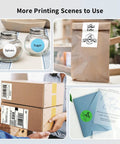 Various uses of labels printed by Bluetooth Thermal Label Printer With Built In Paper Bin Wireless Shipping Printer for iOS Android Windows.