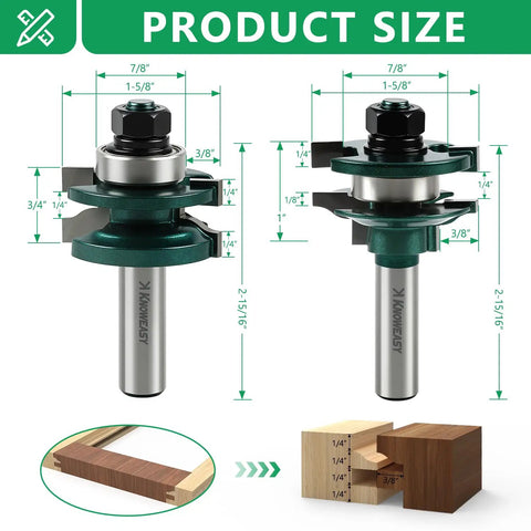 Pro Grade 3 Piece Cabinet Door Router Bit Set With One Half Inch Shank Includes Raised Panel Bits Ogee Rail And Stile Cutters diagram