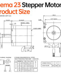 Three Pack Nema 23 Stepper Motors 2 Phase 1.8 Degree High Torque Bipolar 1.3Nm with detailed dimensions and wiring diagram