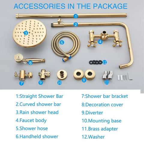 Accessories for Gold Finish 8 Inch LED Light Rainfall Shower Head 3 Way Shower System With Handheld Shower And Tub Spout