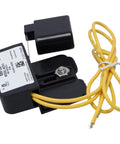 HVAC Condensate Overflow Safety Switch Pan Mount With 18 Inch Leads, 48 VAC DC, 5 Amp, Mounts To Condensate Pan To Stop Overflow When Drain Fails, Reliable Drain Safety Sensor For AC Systems black pan-mount switch with yellow leads