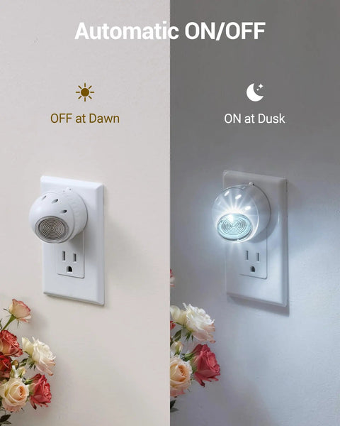 Plug In Night Light With Dusk To Dawn Sensor 360 Degree Rotating Head Automatic On Off Kid Friendly LED Night Lights For Nursery