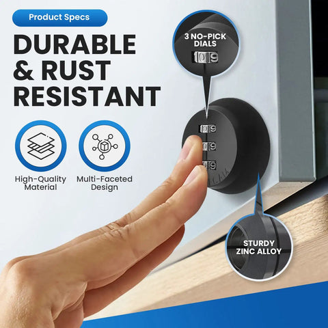 Keyless Combi Cam Lock 3 Dial Cabinet Lock 5/8 Inch Black Finish With 1000 Combinations Easy Retrofit For Standard Cabinets