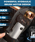 Close-up of Top Shelf Heavy Duty Electric Hydraulic Pro Press Copper Crimper with 24kn force and brush motor design.